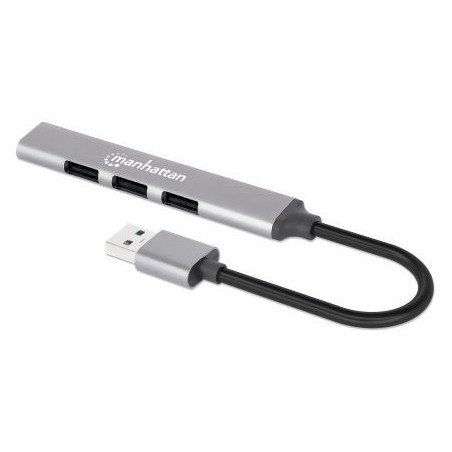 Hub  USB 3.2 Gen 1 (3.1 Gen 1) Type-A, USB 2.0, 5000 Mbit/s, Gris, Aluminio, 0,18 m