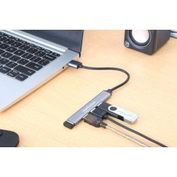 Hub  USB 3.2 Gen 1 (3.1 Gen 1) Type-A, USB 2.0, 5000 Mbit/s, Gris, Aluminio, 0,18 m