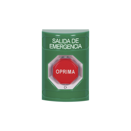 Botón de Salida de Emergencia en español, Acción Mantenida, Girar para Restablecer y LED Multicolor