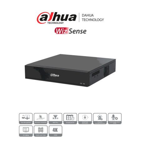 DVR de 16 canales 4k, Wizsense, h.265+, 8 bahías de discos duros, +16 canales IP, 6 canales con reconocimiento facial, smd plus,