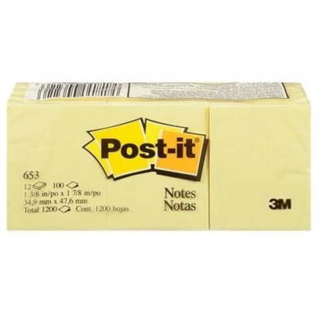 Notas Post-it 34.9x47.6mm, amarillo empaque de 12 bloques
