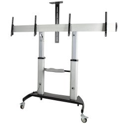 Soporte VESA móvil para 2 TV, soporte con ruedas para TV, 2 estante, 109.77kg capacidad, 4 ruedas, aluminio, acero
