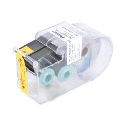 Casete de etiquetas de poliolefina de cinta continua, color blanco sobre negro, uso interior/exterior, 6.1 mm de ancho x 7.6 met