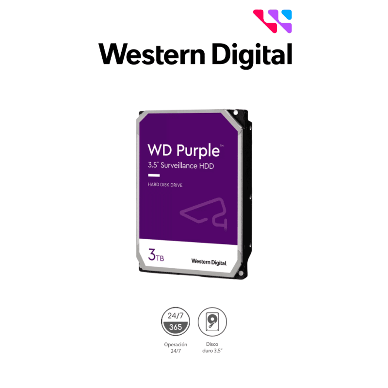 Disco duro interno WD Purple 3TB 3.5 escritorio SATA3 6GB/s 256mb 5400rpm 24x7 dvr NVR 1-8 bahías 1-64 cámaras