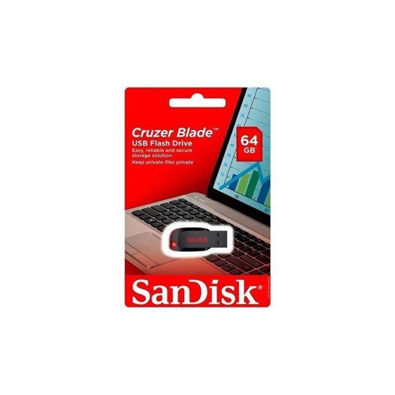 Memoria SanDisk 64GB USB 2.0 cruzer blade z50 negro con rojo Memoria SanDisk 64GB USB 2.0 cruzer blade z50 negro con rojo