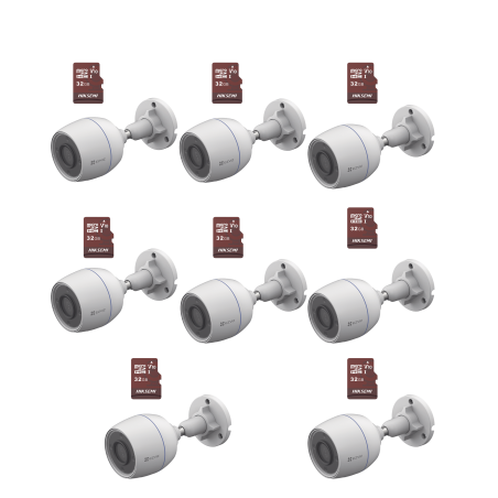 Kit de Cámaras WiFi, Incluye 8 Piezas CS-H3C y 8 Piezas HS-TF-E1/32G, Detección de Movimiento