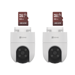 Kit de Cámaras WiFi, Incluye 2 Piezas CS-H8C y 2 Piezas HS-TF-E1/32G, Audio de Dos Vías, Detección de Movimiento, Luz Estroboscó