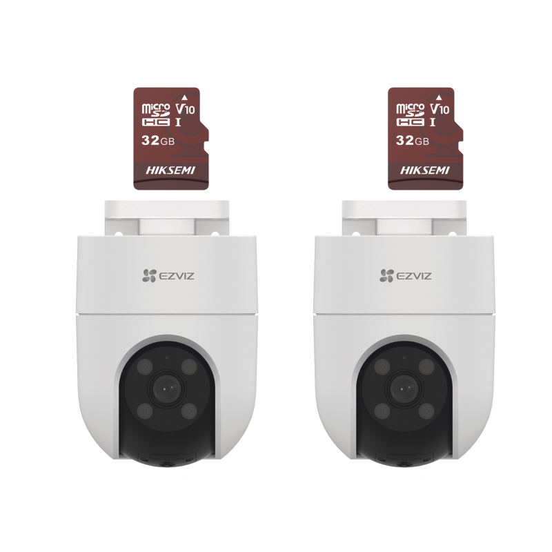 Kit de Cámaras WiFi, Incluye 2 Piezas CS-H8C y 2 Piezas HS-TF-E1/32G, Audio de Dos Vías, Detección de Movimiento, Luz Estroboscó