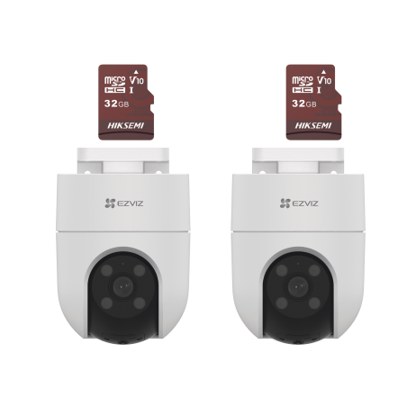 Kit de Cámaras WiFi, Incluye 2 Piezas CS-H8C y 2 Piezas HS-TF-E1/32G, Audio de Dos Vías, Detección de Movimiento, Luz Estroboscó