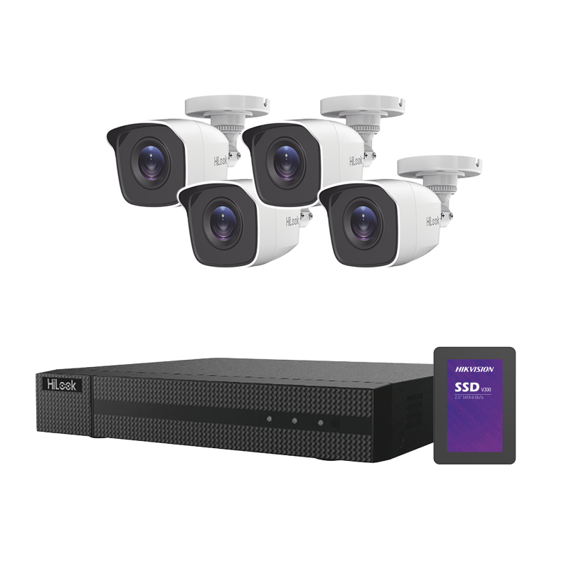 KIT TurboHD 1080p + SSD de 512 GB, DVR 4 canales, 4 Cámaras Bala de Metal, Fuente de Poder, Accesorios de Instalación