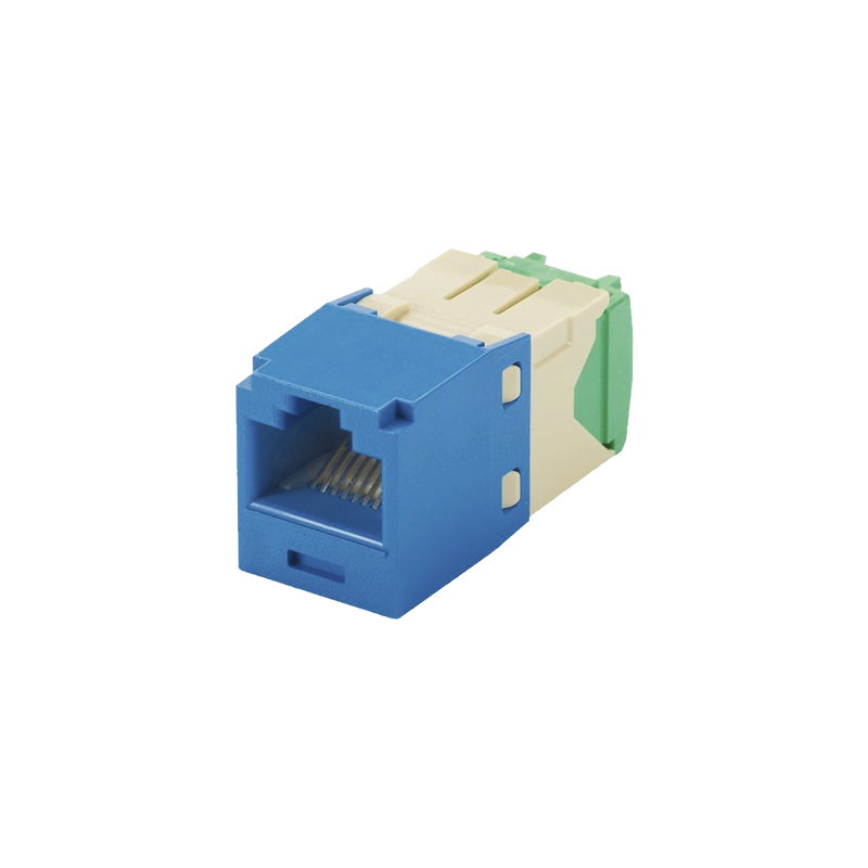 Conector Jack RJ45 Estilo TG, Mini-Com, Categoría 6, de 8 posiciones y 8 cables de Calibre 28/30 AWG, Color Azul