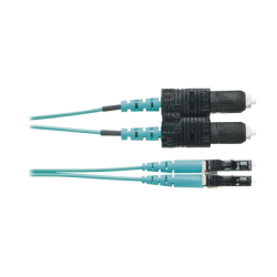 Jumper de Fibra Óptica Multimodo 50/125 OM4, LC-SC Dúplex, OFNR (Riser), Color Aqua, 1 Metro