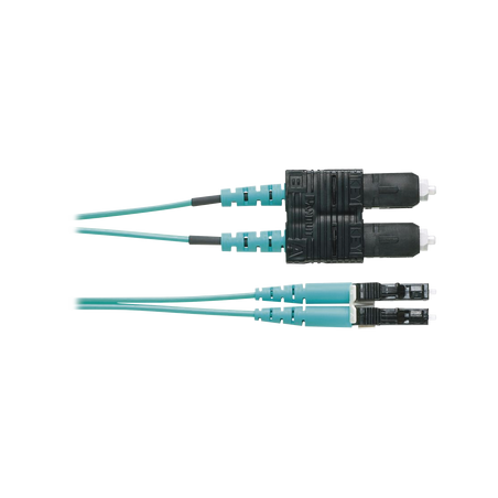 Jumper de Fibra Óptica Multimodo 50/125 OM4, LC-SC Dúplex, OFNR (Riser), Color Aqua, 1 Metro
