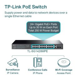 Switch PoE administrable TP-Link TL-SG1428PE, L2, Gigabit Ethernet (10/100/1000), Energía sobre Ethernet, Montaje en rack, 1U
