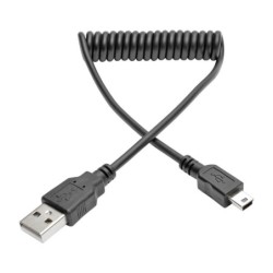 Cable Espiral USB 2.0 Tripp-Lite U030-006-COIL - USB A, Mini-USB B, Macho/Macho, 1.8 m, Negro