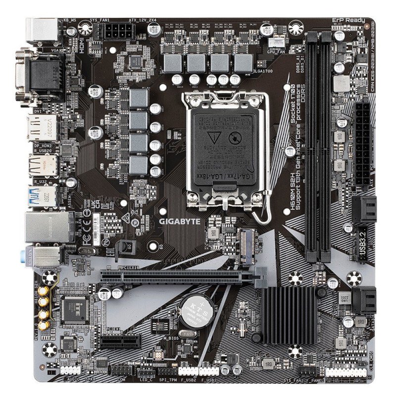 Tarjeta madre Gigabyte H610M S2H, Intel, LGA 1700, Celeron, Core i3, Core i5, Core i7, Core i9, DDR5-SDRAM, 64 GB Tarjeta madre Gigabyte H610M S2H, Intel, LGA 1700, Celeron, Core i3, Core i5, Core i7, Core i9, DDR5-SDRAM, 64 GB