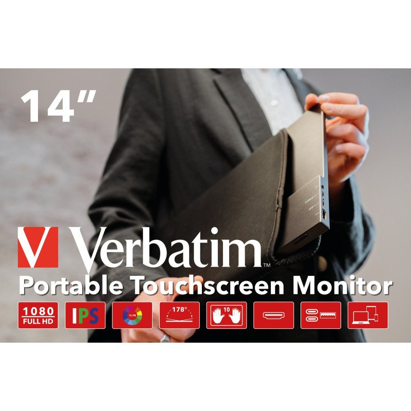 Monitor Verbatim 49591, 14", 1920 x 1080 Pixeles, Full HD, 6 ms, Negro