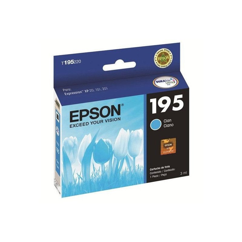 Cartucho Epson modelo 195 cian, para XP-201, XP-101, XP-211 Cartucho Epson modelo 195 cian, para XP-201, XP-101, XP-211