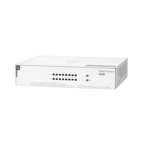 Switch HPe Aruba r8r46a instant on 1430 con 8 puertos Poe clase 4 RJ45 10/100/1000 Mbps no administrable