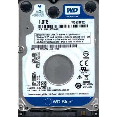 Disco duro interno WD blue 2.5 1TB SATA3 6GB/s 128MB 5400rpm 7mm para notebook comp básico