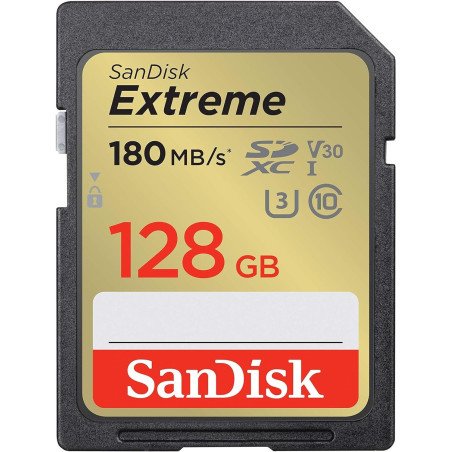 Memoria SanDisk SDXC 128GB extreme 180mb, s 4k clase 10 u3 v30