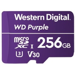 Memoria WD 256GB micro SDXC purple SC QD101 videovigilancia 24/7, clase 10 U1, lect 50mb/s, esc 40mb/s