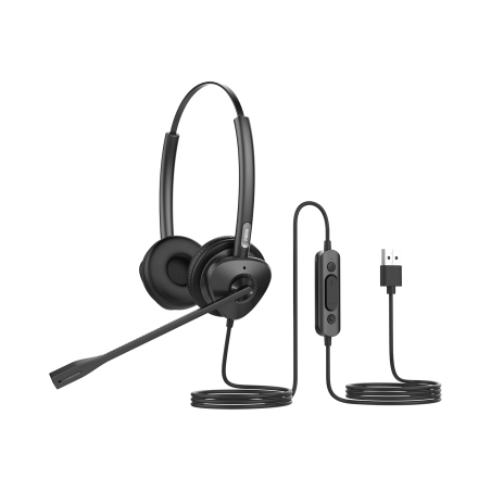 Diadema binaudal (dúo) con tecnología antishock para teléfonos IP FANVIL USB con micrófono de cancelación de ruido, larga durabi