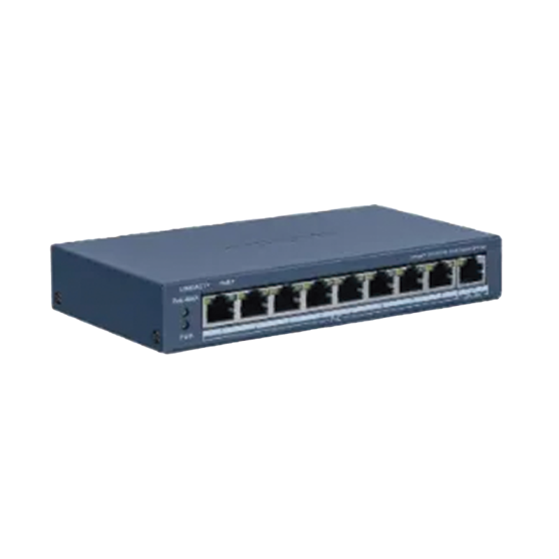 Switch PoE+, Monitoreable, 8 Puertos 10/100 Mbps PoE+, 1 Puerto 1000 Mbps Uplink, PoE hasta 300 metros, 60 W