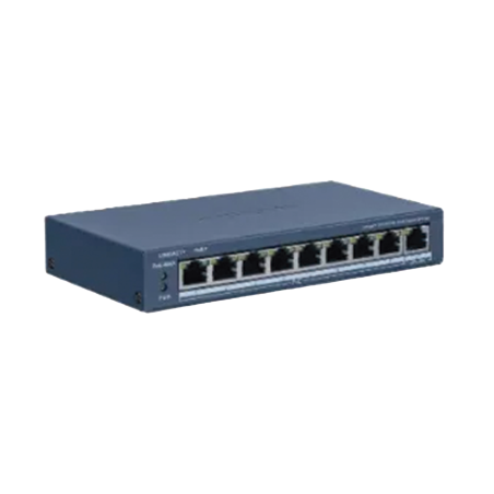 Switch PoE+, Monitoreable, 8 Puertos 10/100 Mbps PoE+, 1 Puerto 1000 Mbps Uplink, PoE hasta 300 metros, 60 W