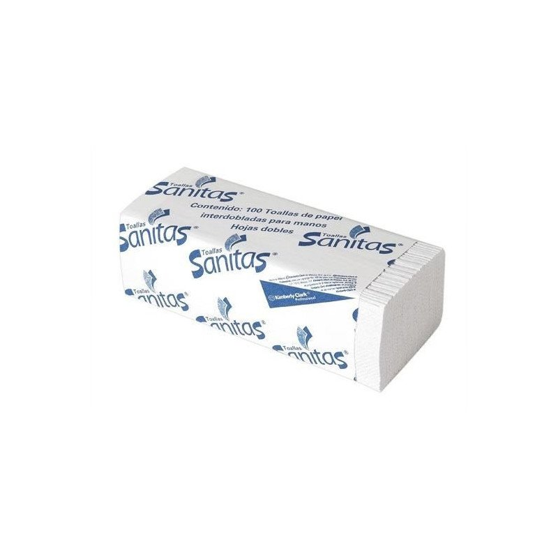 Sanitas, Toalla de manos interdobladas Sanitas, caja con 20 paquetes de 100 hojas.