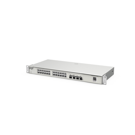 Switch Administrable Capa 2+ Plus, con 24 puertos Gigabit, 4 puertos SFP+ para fibra 10Gb, gestión gratuita desde la nube.