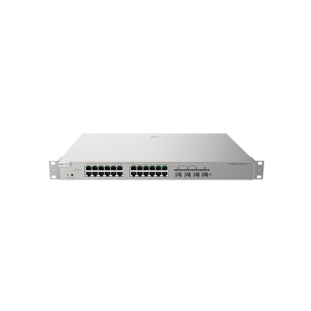 Switch Administrable Capa 3 con 24 puertos Gigabit PoE 802.3af/at + 4 SFP+ para fibra 10Gb, gestión gratuita desde la nube, 370w
