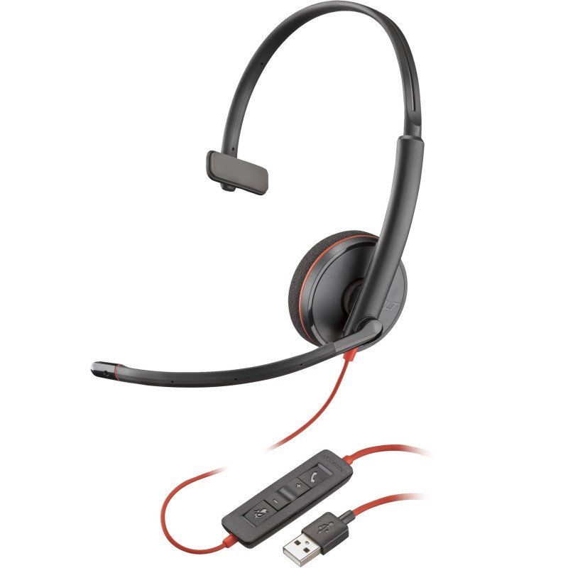 Diadema POLY Auriculares Blackwire 3210 monaural USB-A (paquete), Alámbrico, Oficina/Centro de llamadas, 87 g, Negro