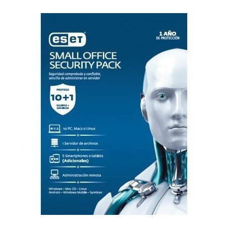Small office security pack, 10 PCs + 5 Smartphone o tablet + 1 server + consola, 1 año de vig