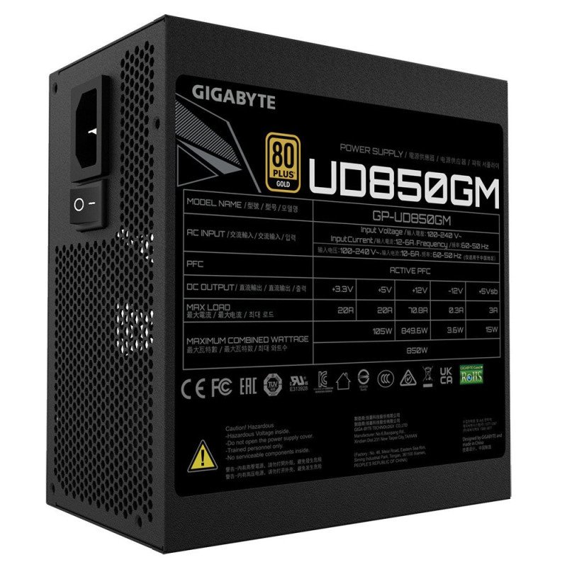 Fuente de poder gigabyte 850w, 80 plus Gold, negro, aTX, modular