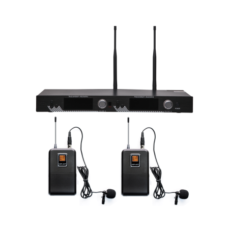 Kit de microfonía inalámbrico, 2 micrófonos de lavalier, receptor UHF,