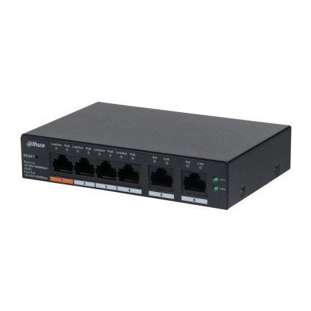 Switch PoE de 6 Puertos Gigabit, 4 Puertos PoE 10, 100, 1000, 2 Puertos Uplink 10, 100, 1000, 60 Watts Totales, Administrable