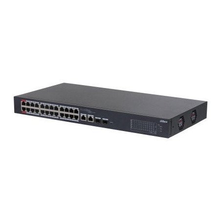 Switch PoE de 26 Puertos, 24 Puertos PoE 10, 100, 2 Uplink 10, 100, 1000 + 2 Puertos SFP, 240 Watts Totales, Administrable
