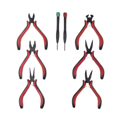 Juego de herramientas con 6 pinzas eléctricas de 4.5" + 2 desarmadores de precisión (plano y cruz).