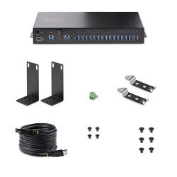 Hub USB 3.0 16 Puertos Industrial, Montaje en Rack/Superficie/DIN, Carga Compartida 120W, ESD, Bloque de Terminal, 16 Total USB