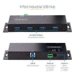 Concentrador USB, Montable en pared/escritorio/riel DIN, Negro, 4 Total USB Port(s), PC
