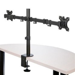Base de Escritorio para 2 Monitores hasta de 32" de Montaje VESA, Barra transversal de doble articulación, Acero, 2 Pantallas