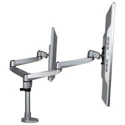 Brazo Articulado Prémium para Dos Monitores de hasta 30", Soporte VESA de Altura Ajustable, Montaje Mordaza/Grommet, Plata, 2 Pa