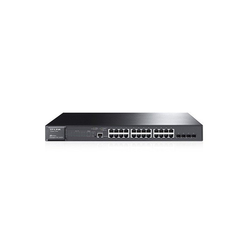 Switch inteligente TP-Link administrable 24 puertos PoE RJ45 10/100/1000mbps + 4 SFP combo gigabit l2 JetStream Switch inteligente TP-Link administrable 24 puertos PoE RJ45 10/100/1000mbps + 4 SFP combo gigabit l2 JetStream