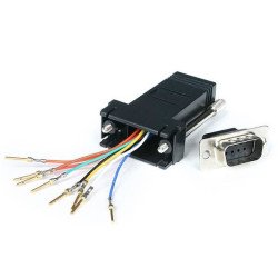 Adaptador Conversor Modular Serie de DB9 a RJ45, Macho a Hembra, 1 x RJ-45 Network Female, Negro