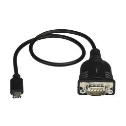 Cable Adaptador USB Tipo C a Serial DB9 RS232 con Retención de Puertos COM de 40cm, USBC a Serial, para Windows Mac y Linux, 1 x