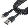 Cable de 50cm USB a Lightning en Espiral con Certificación MFi Negro, Cable Lightning en Espiral de Carga para iPhone
