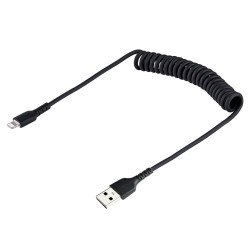 Cable de 50cm USB a Lightning en Espiral con Certificación MFi Negro, Cable Lightning en Espiral de Carga para iPhone