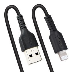 Cable de 50cm USB a Lightning en Espiral con Certificación MFi Negro, Cable Lightning en Espiral de Carga para iPhone