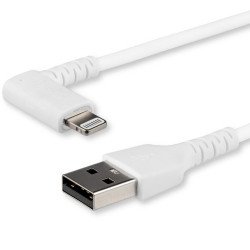 Cable Resistente USB-A a Lightning de 2 m Blanco, Cable Acodado a la Derecha de Carga/Sincronización, MFi de Apple, iPhone, Extr